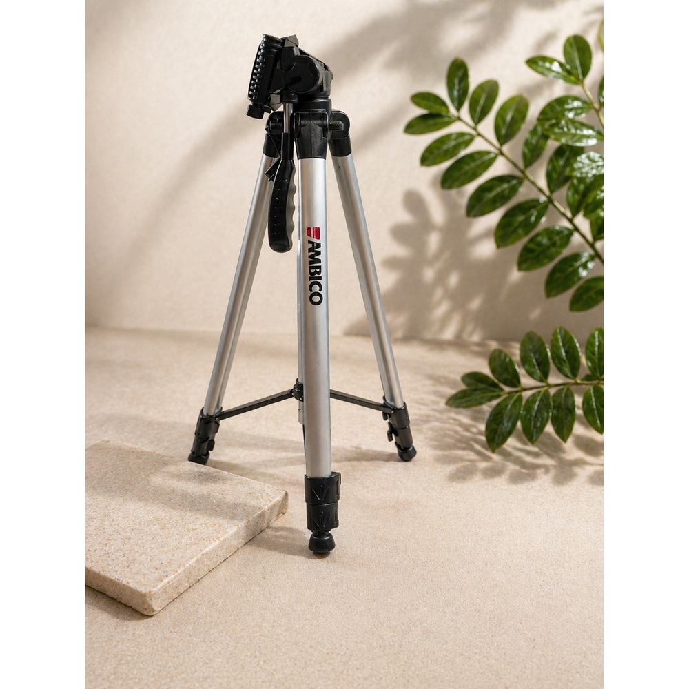 Ambico V-0542 Silver‎ Aluminum Camera Tripod with 3-Way Pan Head and Level